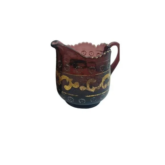Antique Victorian Purple Glass Panel Gold Scrollwork Creamer & Sugar​​ - Picture 4 of 13